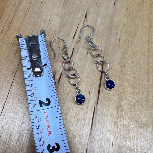 Lapis Lazuli Marked 950 Sterling Silver Modernist Dangle Drop Hook Earrings - Picture 8 of 8